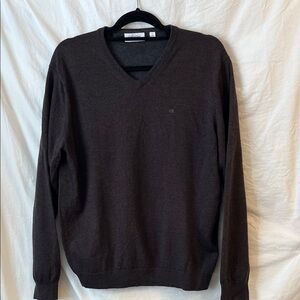 Calvin Klein Men's Dark Brown Italian Merino V-Neck Sweater Size XL